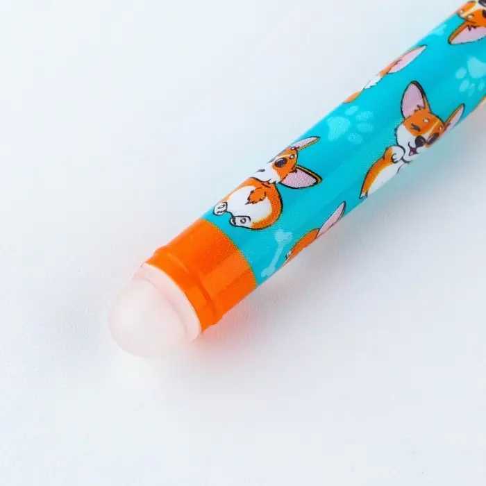 Ручка пластик пиши-стирай с колпачком &laquo;Корги&raquo;, синяя паста, гелевая 0,5 мм