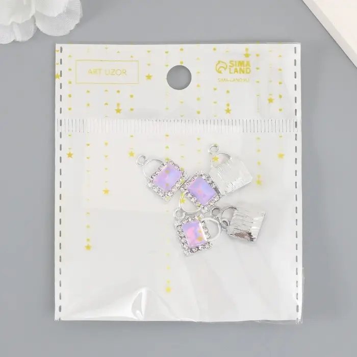 Декор для творчества металл, страз "Сумочка" сиреневый 1,7х1,2 см