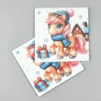 Салфетки бумажные Гармония цвета многоцветие "Лошадка с подарками", 24*24 см 50 листов