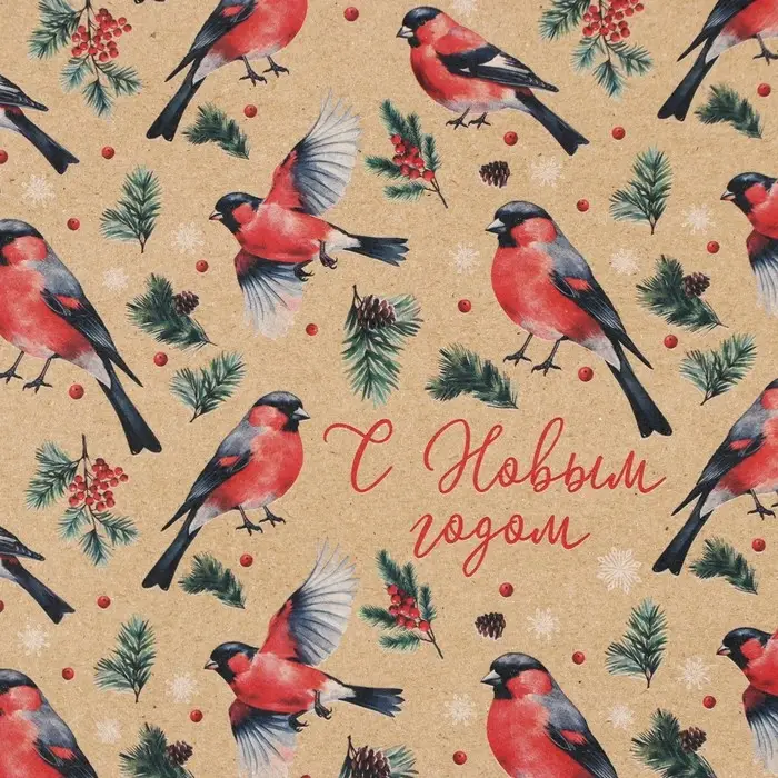 Бумага упаковочная крафтовая &laquo;Снегири&raquo;, 50 х 70 см