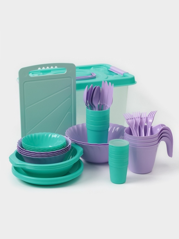 Набор посуды для пикника &laquo;Весёлая компания&ndash; 2&raquo;, на 4 персоны, 41 предмет, пластик, МИКС