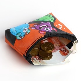 Кошелёк детский на молнии &laquo;Монстрики черный с оранжевым&raquo;, 11 х 8,5 см