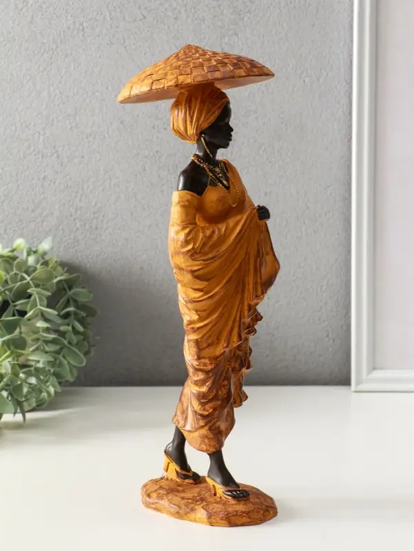 Сувенир полистоун "Африканка в горчичном наряде, в шляпе" 11,5х11,5х33,5 см