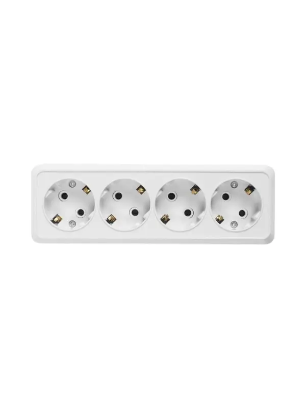 Розетка четырехместная TANGO, 16 А, 250 В, IP 20, с заземлением, огнеупорный ABS-пластик, белая 1098