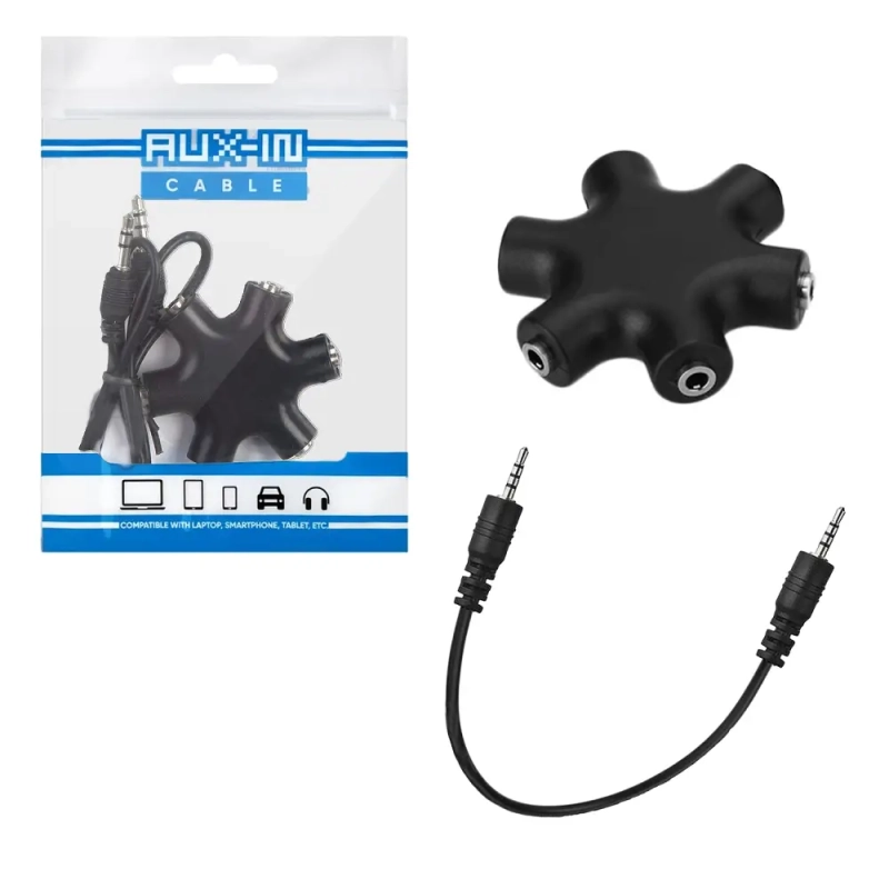 Кабель AUX 3,5 мм 6 в 1 черный