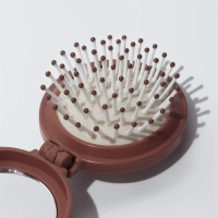 Расчёска массажная &laquo;Капибара&raquo;, складная, с зеркалом, d=6.5 см, коричневая