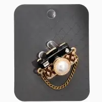 Брошь "Фотоаппарат" с жемчугом, чёрно-коричневая в золоте