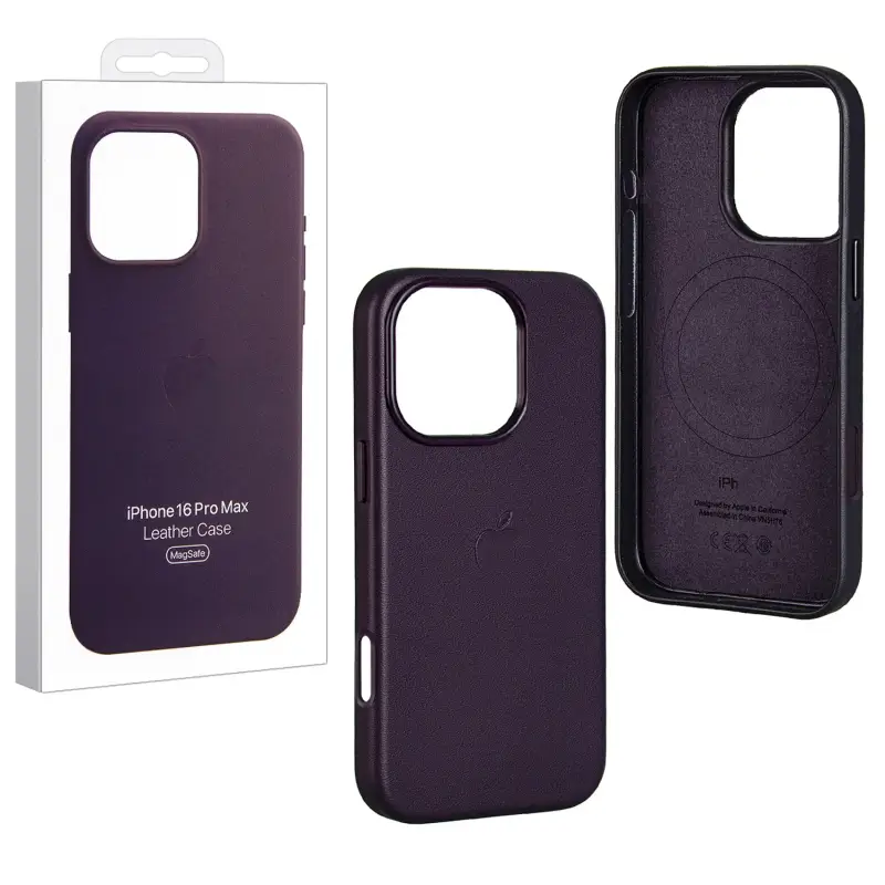 Чехол iPh 16 Pro Max Leather Case 100% ORG (MagSafe) c LOGO Dark Purple