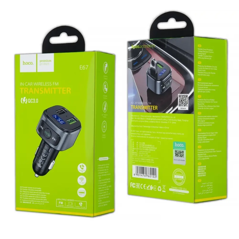 *Переходник E67 АЗУ на 2 USB QC3.0 + модулятор HOCO черный