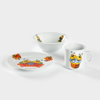 Набор фарфоровой посуды &laquo;Пчёлы&raquo;, 3 предмета: кружка 200 мл, салатник 350 мл, тарелка мелкая d=16,5 см, рисунок МИКС