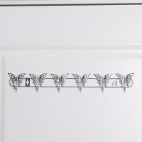 Вешалка настенная Доляна &laquo;Бабочки&raquo;, 6 крючков, 34,5&times;3&times;6,5 см, цвет серебряный