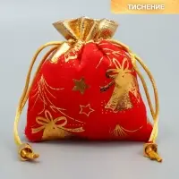 Мешочек подарочный плюш &laquo;Новогодние салюты&raquo;, колокольчики, тиснение, 10 х 12 см +/- 1.5 см