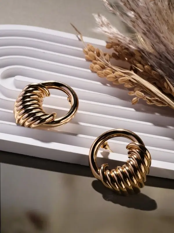 Серьги металл "Кольца" тренд, цвет золото