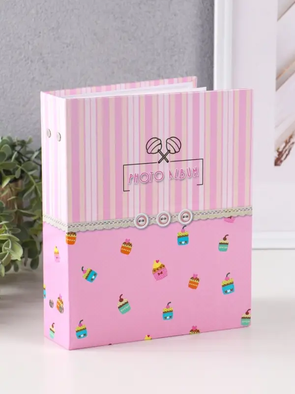 Фотоальбом 200 фото 10X15см, "Три пуговки", розовый, ПП карм.