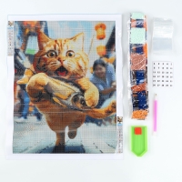 Алмазная мозаика с полным заполнением на холсте &laquo;Кот и рыбка&raquo;, 30 х 40 см