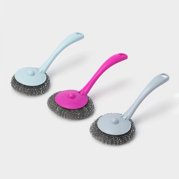 Губка для посуды Доляна &laquo;Бублик&raquo;, с ручкой, металлическая, 15 гр, цвет МИКС