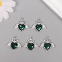 Декор для творчества металл, стразы "Сердце с крыльями" серебро 2,2х2,4х0,5 см