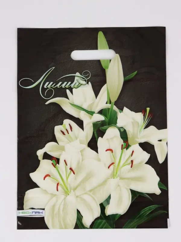 Пакет "Лилии, полиэтиленовый с вырубной ручкой 30х40 см, 60 мкм