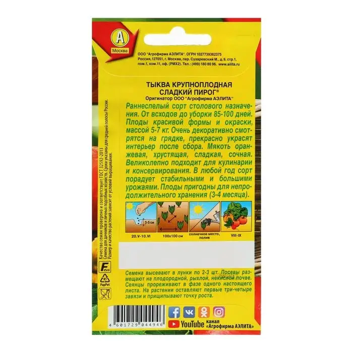 Семена Тыква крупноплодная "Сладкий пирог", 1 г