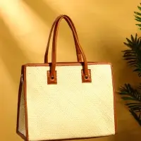 Сумка плетёная на молнии из пандана 41х16х50 см, бежево-коричневый