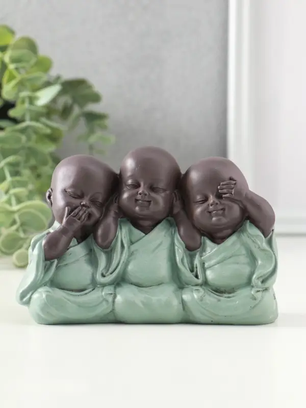 Сувенир полистоун "Маленькие будды - не слышу, не вижу, не скажу" зелёный 4,6х12,5х8 см