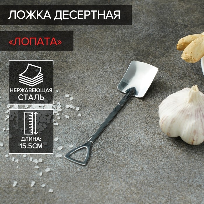 Ложка десертная из нержавеющей стали Magistro &laquo;Лопата&raquo;, длина 15,5 см, форма прямоугольная, цвет серебряный