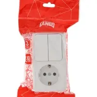 Выключатель с розеткой вернтикальный TANGO, 16 А, 2 клавиши + розетка, IP 20, открытой проводки с за