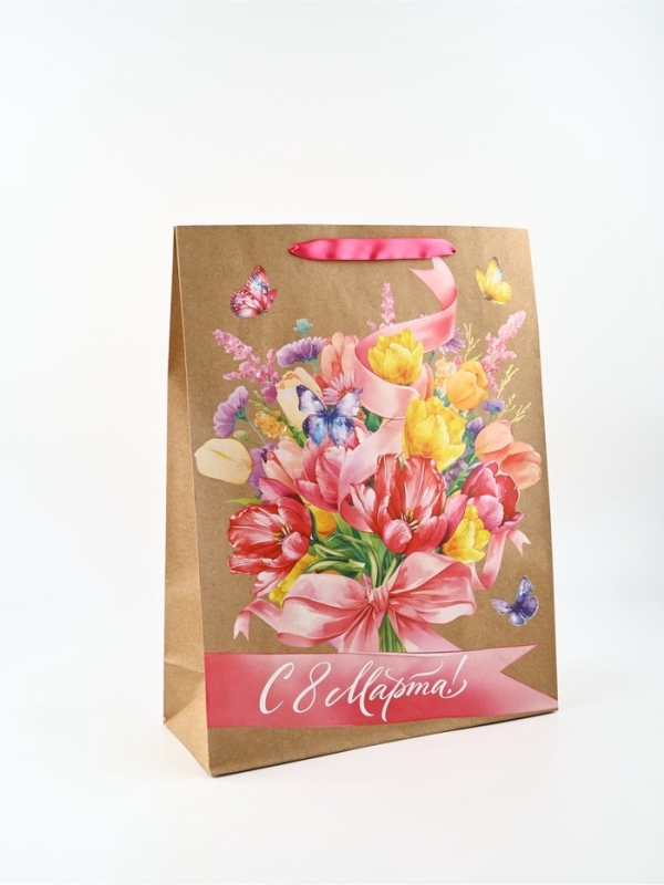 Пакет подарочный крафтовый &laquo;8 марта&raquo;, L 31 х 11.5 х 40 см