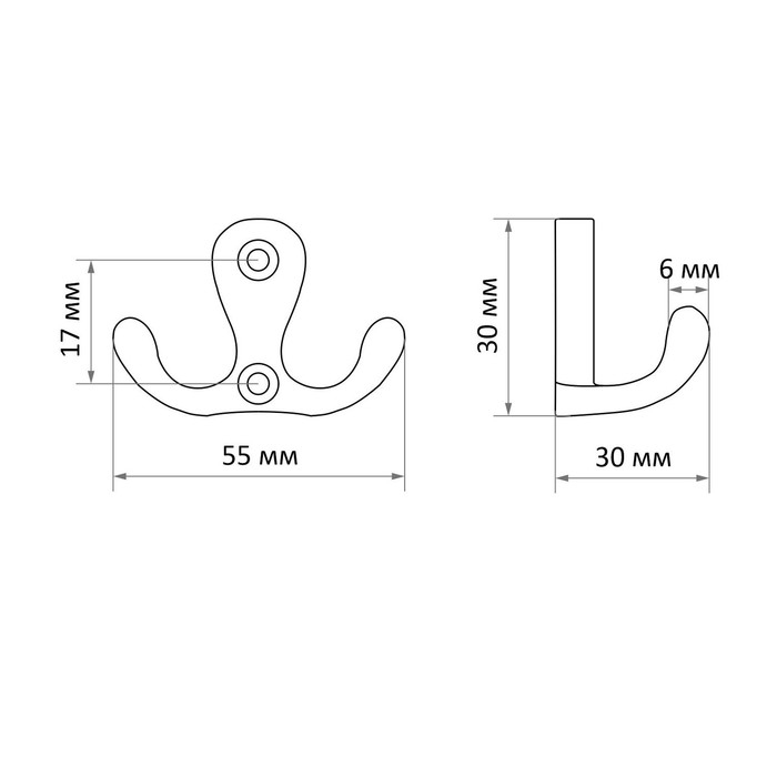 Крючок мебельный ТУНДРА TKD003, двухрожковый, черный, 8 шт TMP