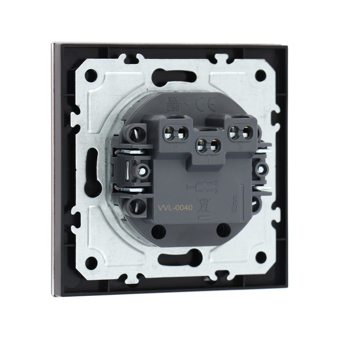 Выключатель TOT Glossy Glass, 10 А, 2 клавиши, скрытый, стекло, черный