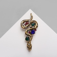 Новый год! Символ года 2025! Брошь &laquo;Змея&raquo; с камнями, цветная в чернёном золоте