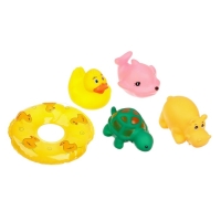 Набор резиновых игрушек для ванны &laquo;Зверята с кругом&raquo;, с пищалкой, 5 шт, виды МИКС, Крошка Я