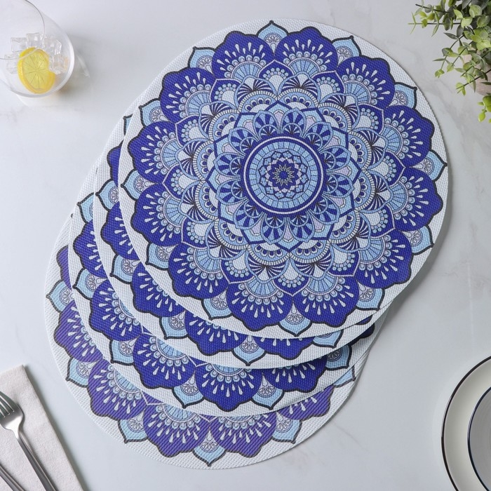 Салфетки сервировочные на стол Доляна &laquo;Силия&raquo;, d=38 см, 4 шт, цвет синий