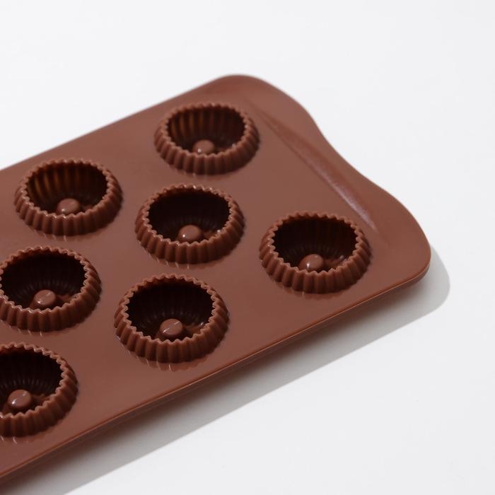 Форма для конфет и шоколада Доляна &laquo;Колечко.Риб&raquo;, силикон, 21&times;10,5&times;1,8 см, 11 ячеек, цвет коричневый
