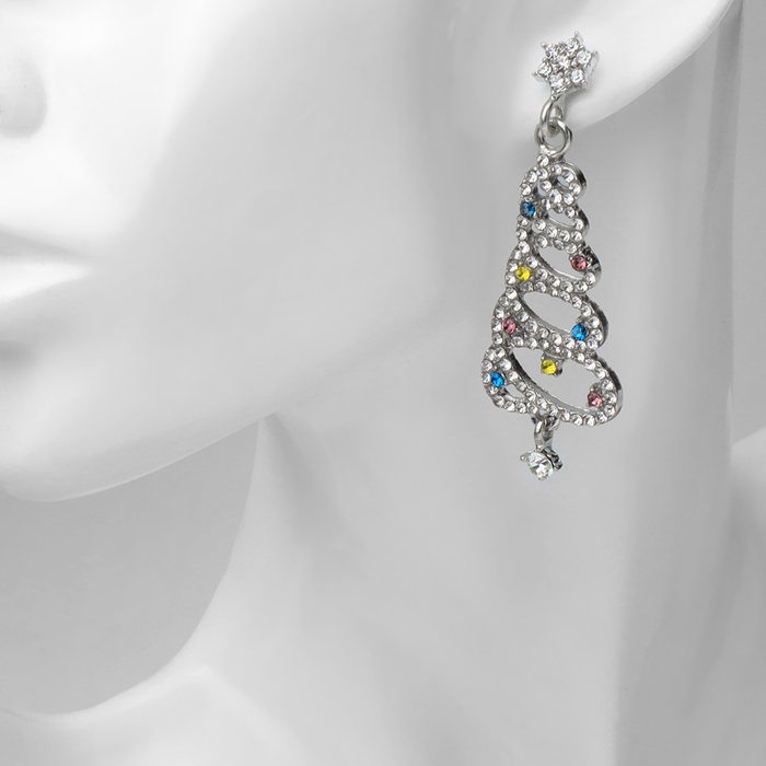 Новый год! Серьги &laquo;Новогодние&raquo; спираль- ёлочка, цветные в серебре