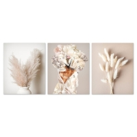 Часы-картина настенные модульные "Сухоцветы", 30 х 40 см, бесшумные, триптих