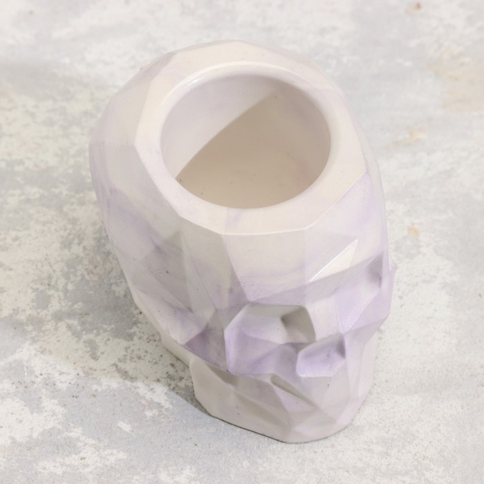 Подсвечник "Череп" из гипса с гранями, 6х9х6,5см,мрамор с фиолетовыми полосками