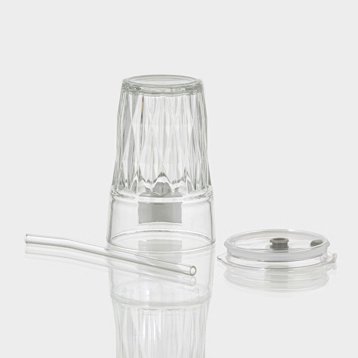 Стакан стеклянный с крышкой и трубочкой &laquo;Крона&raquo;, 400 мл