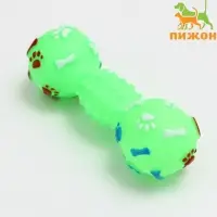 Игрушка пищащая "Гантель с лапками" для собак, 13 см, зелёная