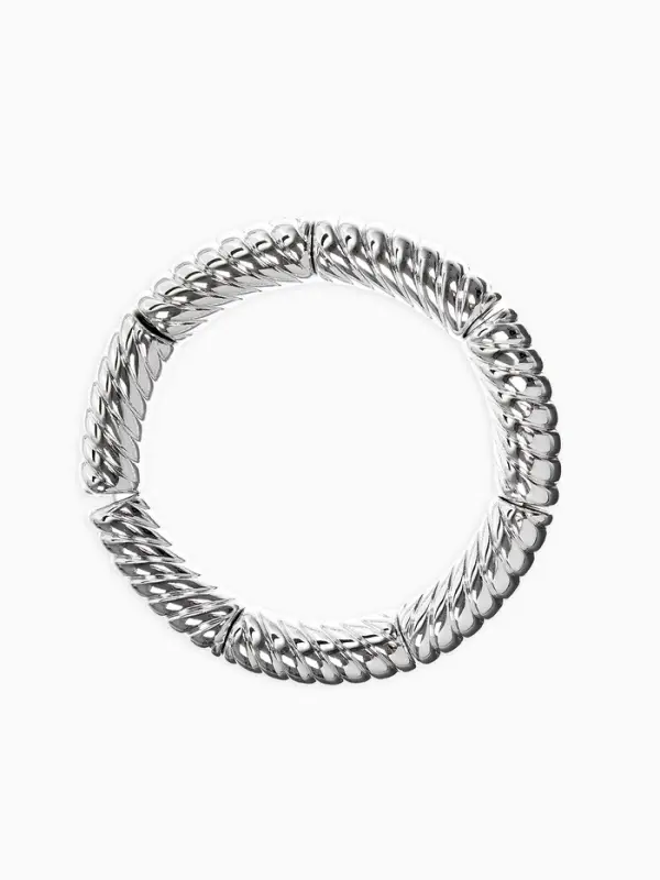 Браслет пластик на резинке "Стиль" резной, цвет серебро