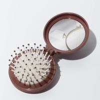 Расчёска массажная &laquo;Капибара&raquo;, складная, с зеркалом, d=6.5 см, коричневая