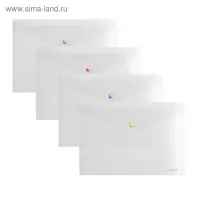Папка-конверт на кнопке А4, 160 мкм, ErichKrause Glossy Clear, глянцевая, с цветной кнопкой, прозрачная, микс