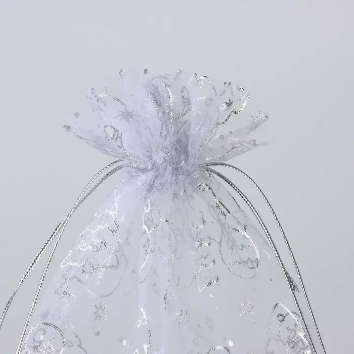 Мешочек подарочный &laquo;С Новым годом&raquo;, органза, серебристый, 20 х 30 см