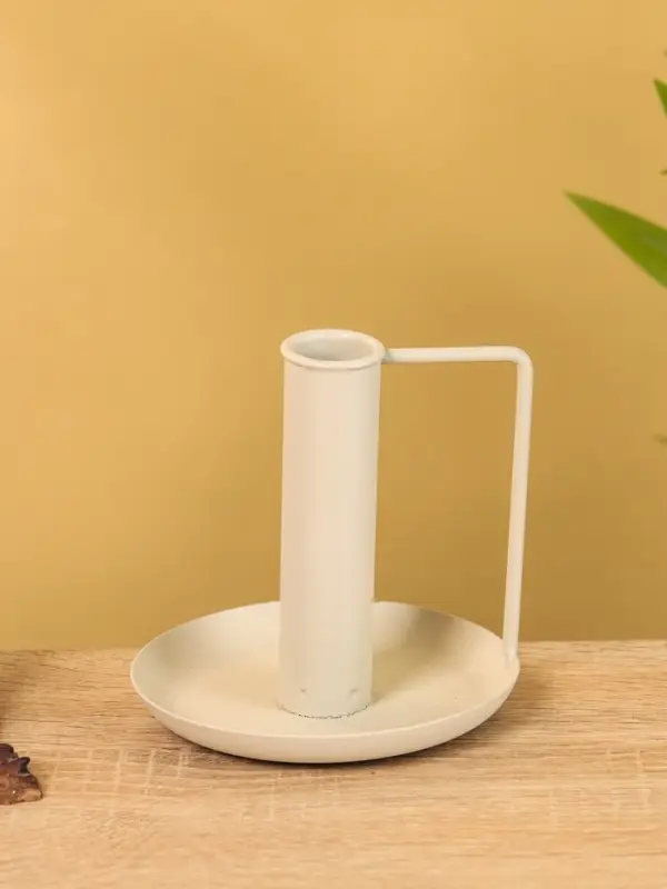 Подсвечник на 1 свечу текстурный с ручкой и блюдцем &laquo;Фисташка&raquo;, 10&times;10&times;9.5 +/- 0.5 см