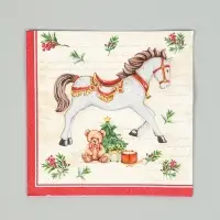 Салфетки бумажные трёхслойные &laquo;Новогодняя лошадка. кремовый фон&raquo;, 24х24, 25 шт