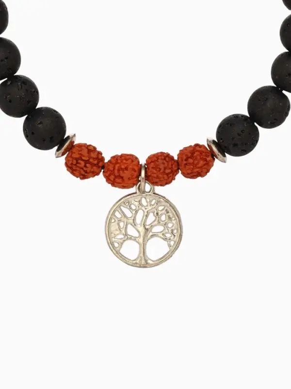 Браслет "Древо жизни" лава, рудракша, длина 18 см, цв. чёрный, коричневый