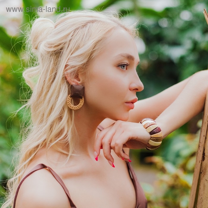 Серьги &laquo;Ваканда&raquo; кольцо в квадрате, цвет бежево-коричневый