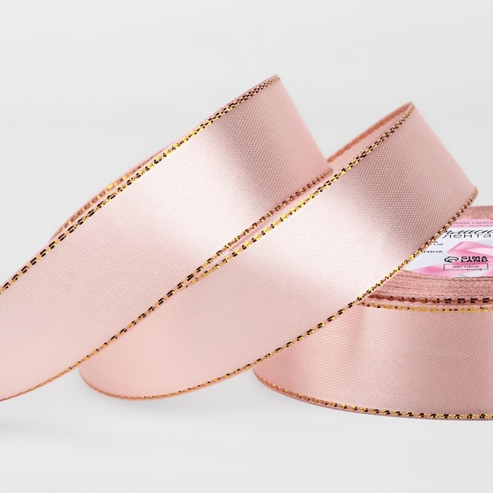 Лента атласная &laquo;Золотые нити&raquo;, 25 мм &times; 23 &plusmn; 1 м, цвет розовое золото №107