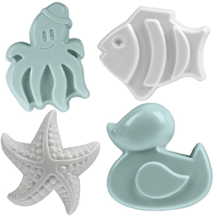 Песочный набор: ведро 1,2 л, лопатка, грабли, 4 формочки, лейка 0,2 л, бледно-зелёный