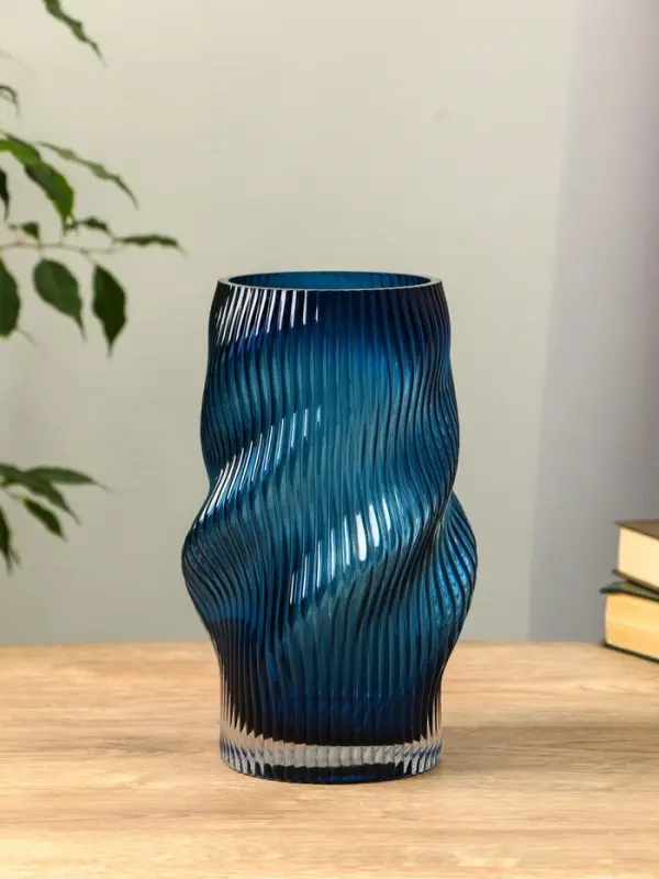 Ваза стекло настольная "Ванесса" волны, 24х12 см, синий